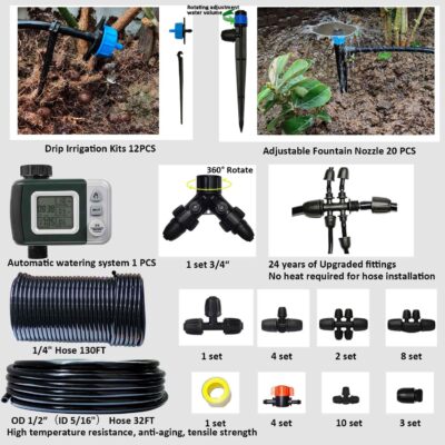 Drip Irrigation System for Greenhouse, Garden, Lawn, Potted Plants Black - Image 2